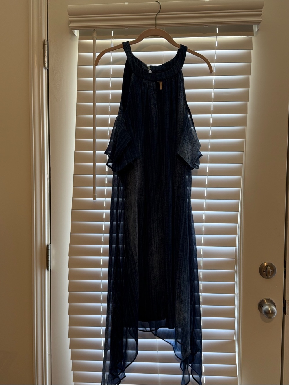 Chico's Navy High-Low Cold-Shoulder Halter Dress